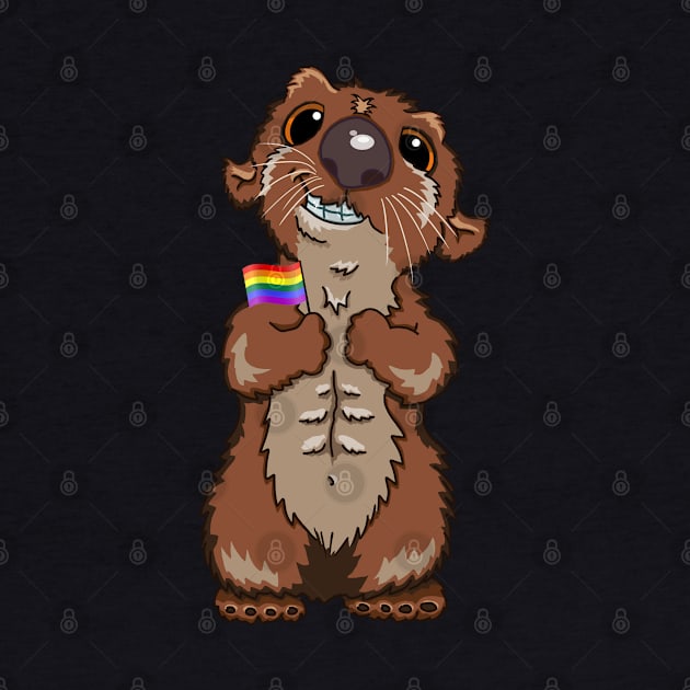 Gay LGBTQ Pride Cute Otter With Rainbow Pride Flag by egcreations